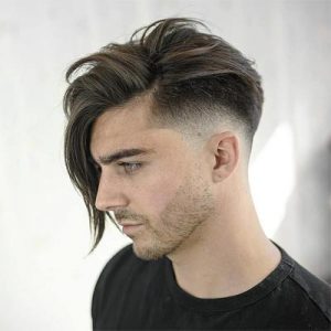 undercut haircut with long side fringe