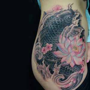 koi fish and lotus flower tattoo