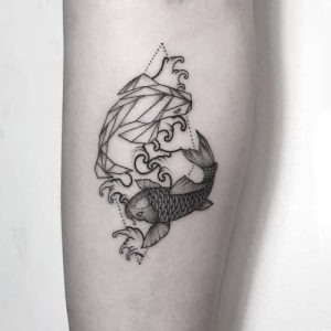 minimal geometric Pisces Koi Fish Tattoo ideas designs irezumi
