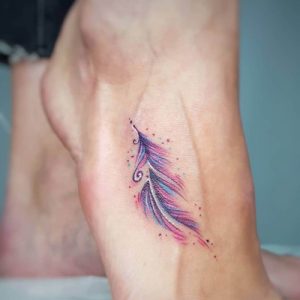 beautiful feather watercolor tattoo designs on feet