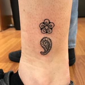 beautiful flower semicolon tattoo design on leg
