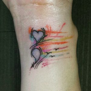 colorful watercolor semicolon tattoos with heart designs ideas