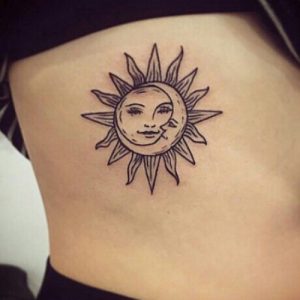 moon and sun tattoo designs on side of body