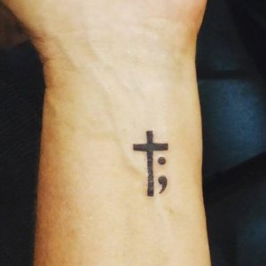 semicolon with cross tattoo