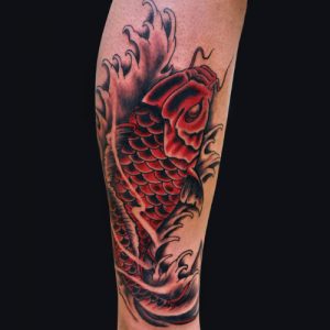 Red Koi Fish Tattoo design forearm