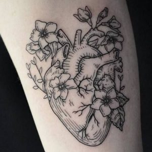 anatomical heart tattoos with plant ideas design