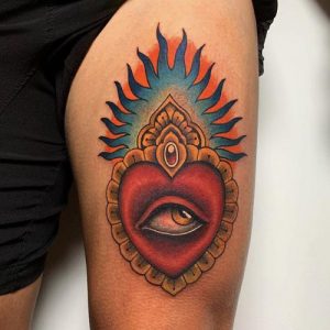 sacred heart tattoo with all seeing eye