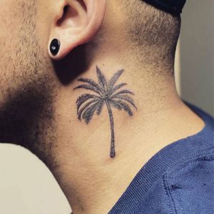 simple palm tree tattoo design for neck