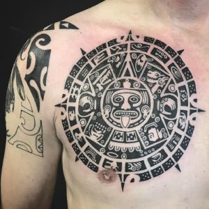 Big Aztec Sun Tribal Tattoo Design Ideas