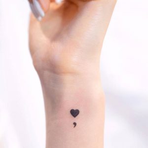 beautiful semicolon with heart tattoo for suicide awareness
