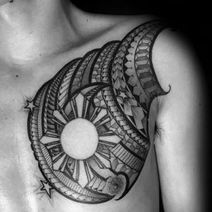 large traditional Filipino Sun Tattoo design on chest