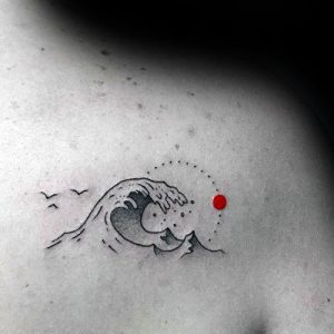 simple colorful Wave and Sun Tattoo designs on shoulder