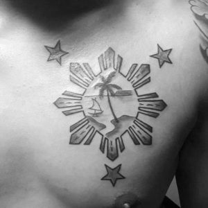 traditional tribal Filipino Sun Tattoo for men on chest