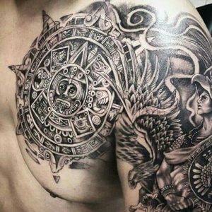 tribal Aztec Sun Tattoo designs ideas on chest
